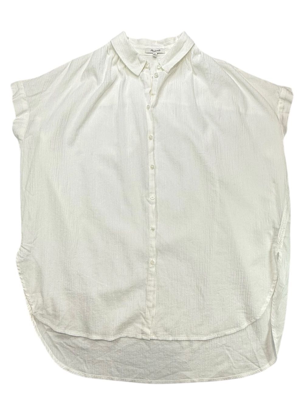 Madewell Crinkle Gauze Central Tunic Shirt Eyelet White XL Button Front Cotton